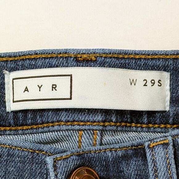 AYR The Pop 29S Short Blue Straight Leg High Rise Stretch Minimalist Denim - Picture 3 of 11